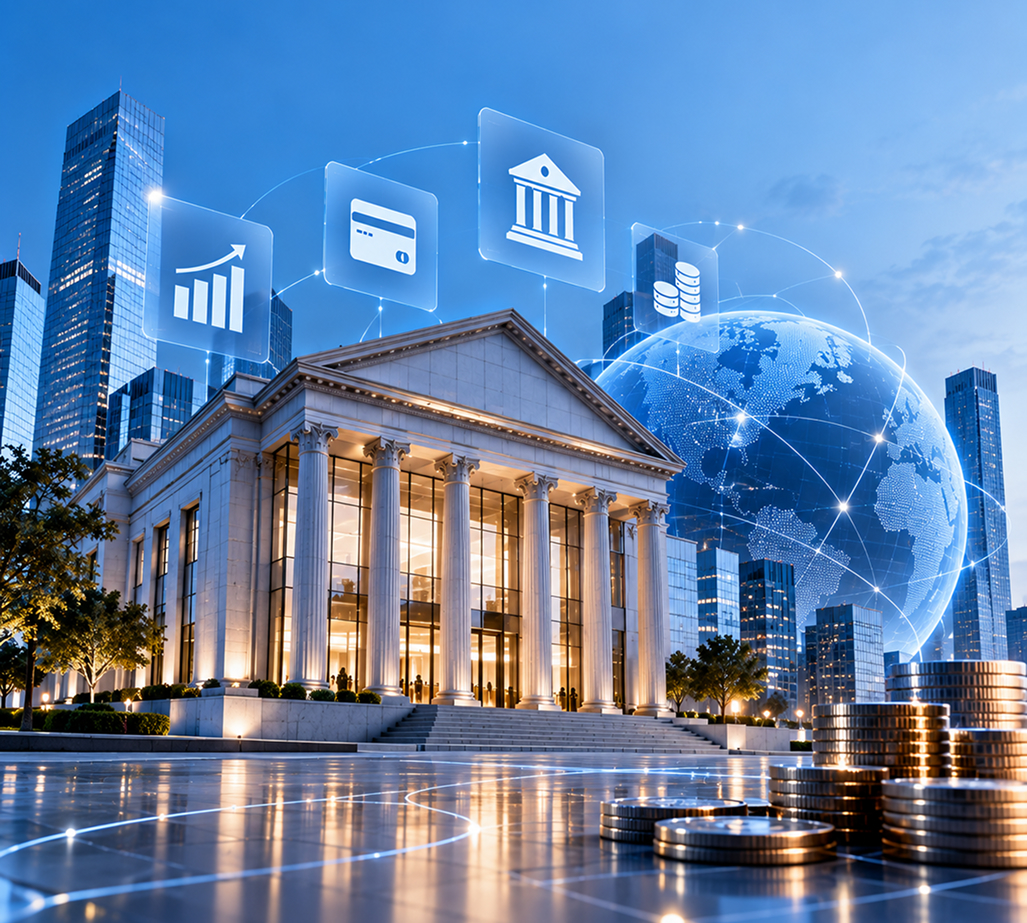 Bank building protected by digital security